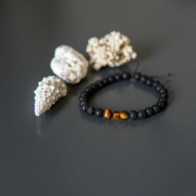 Lava Stone Bracelet with Amber and Tiger Eye