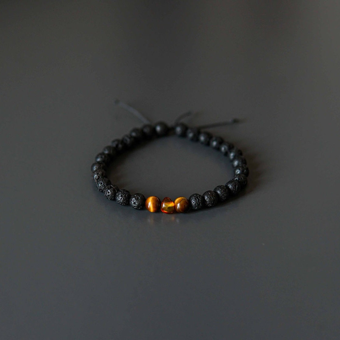 Lava Stone Bracelet with Amber and Tiger Eye