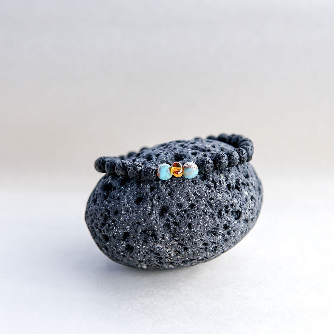 Lava Stone Bracelet with Amber and Turquoise