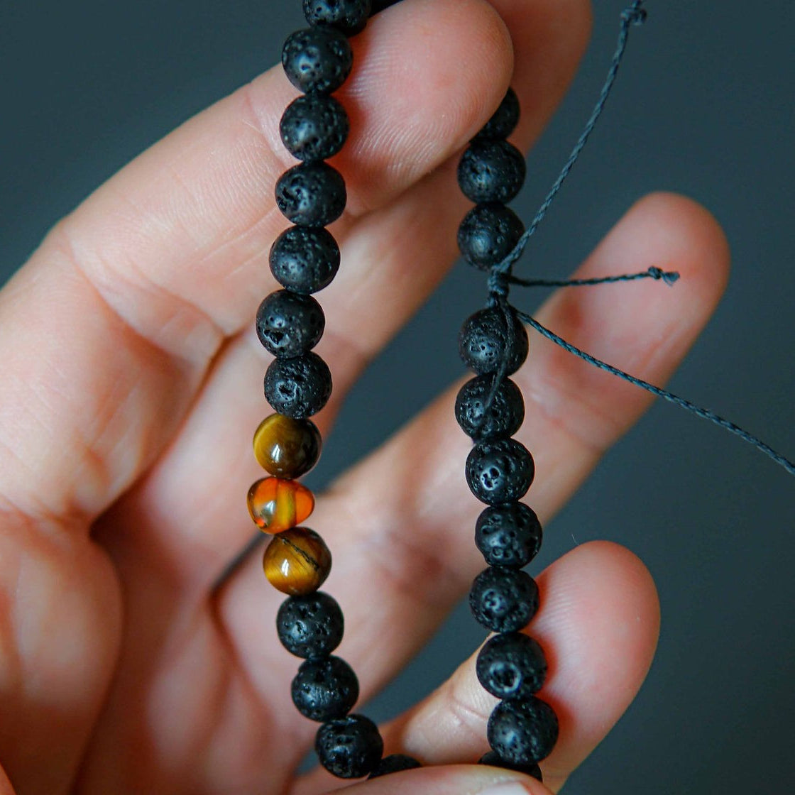 Lava Stone Bracelet with Amber and Tiger Eye