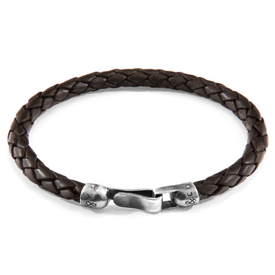 Leather Bracelet Skye Silver and Braided - Cacao Brown