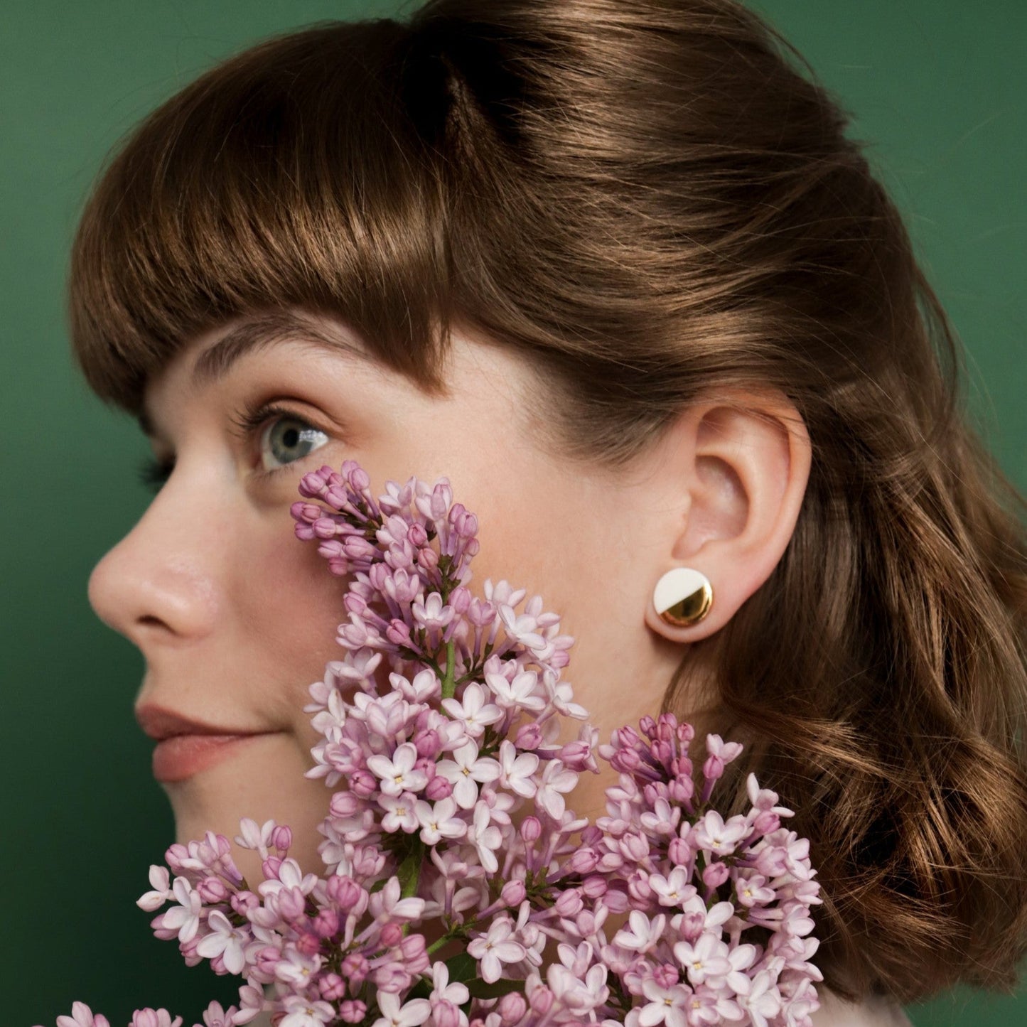 Porcelain Round Stud Earrings - Pink and Gold