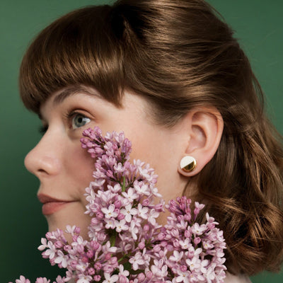 Porcelain Round Stud Earrings - Burgundy and Gold