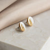 Porcelain Round Stud Earrings - White and Gold