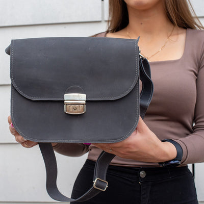 Natural Leather Saddle Bag Large – Grey