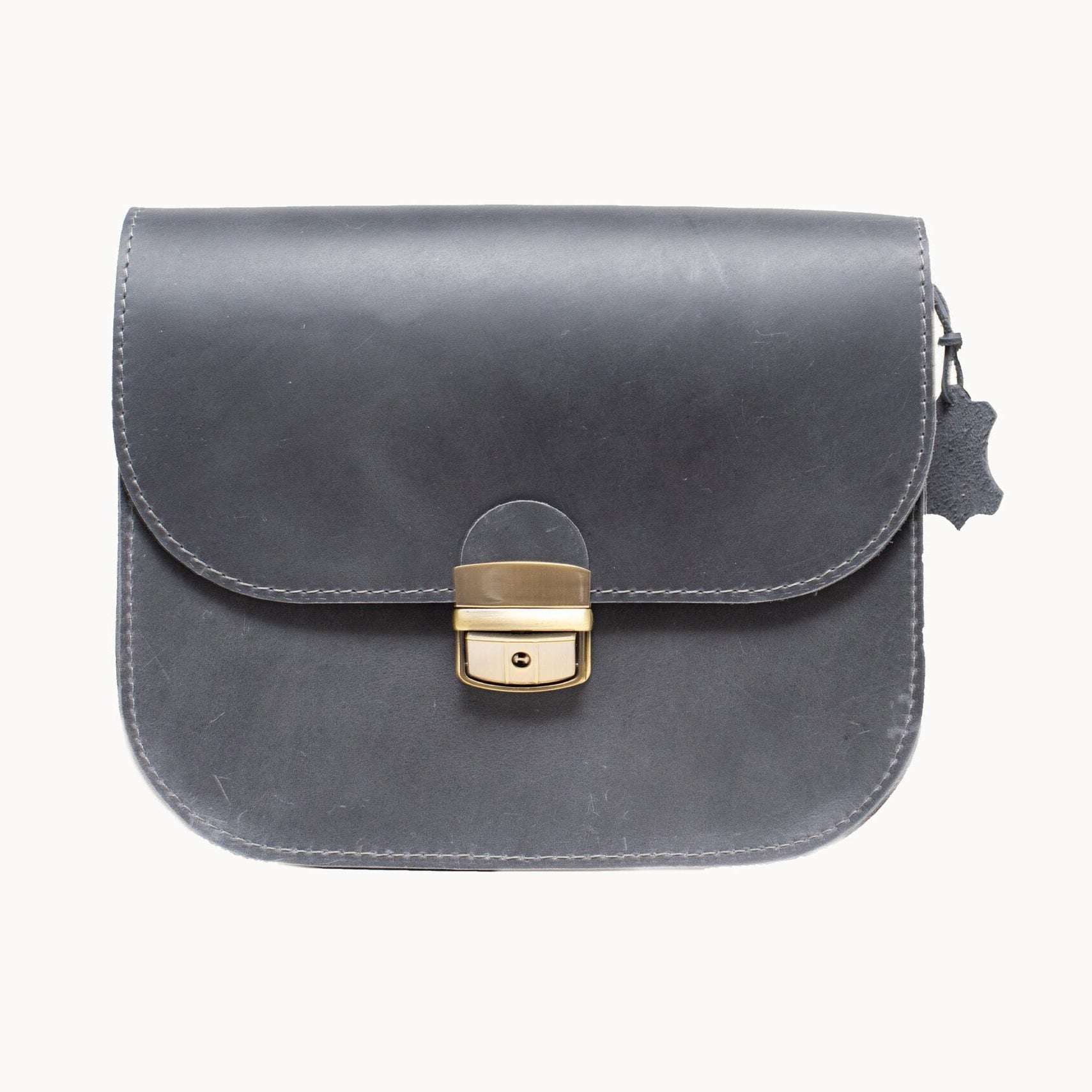 Natural Leather Saddle Bag Large – Grey