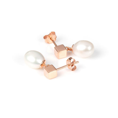 Solid Pearl Drop Earrings - Rose Gold and Silver